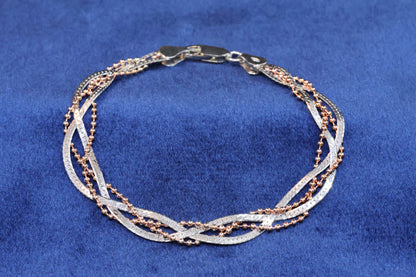 Platinum & Rose Gold Multi-Strand 92.5 Silver Bracelet