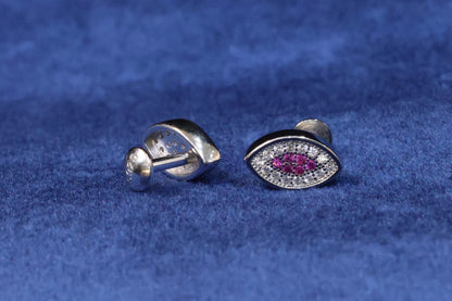 Handcrafted 92.5 Sterling Silver Pink and White Stone Stud Earrings
