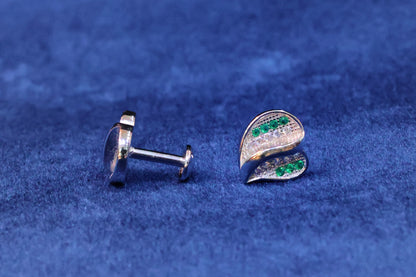 Radiant 92.5 Sterling Silver Green and White Stone Heart Stud Earrings