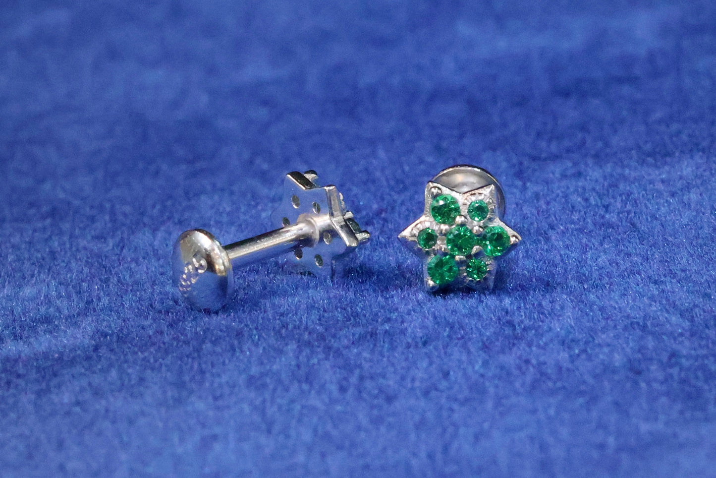 Artistic 92.5 Sterling Silver Green Stone Star Stud Earrings