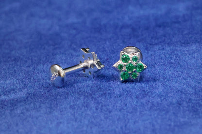 Artistic 92.5 Sterling Silver Green Stone Star Stud Earrings