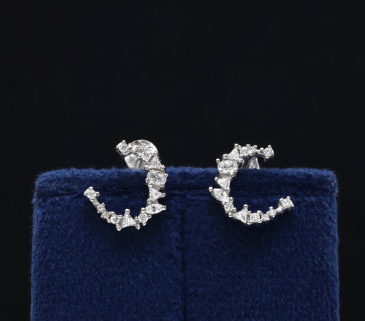 Sophisticated 92.5 Sterling Silver Stone Studded Crescent Moon Earrings